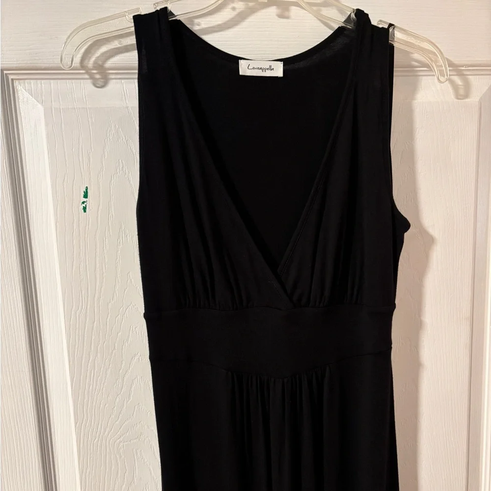Loveappella Black V-Neck Jersey Sleeveless Maxi Dress - Picture 5 of 14